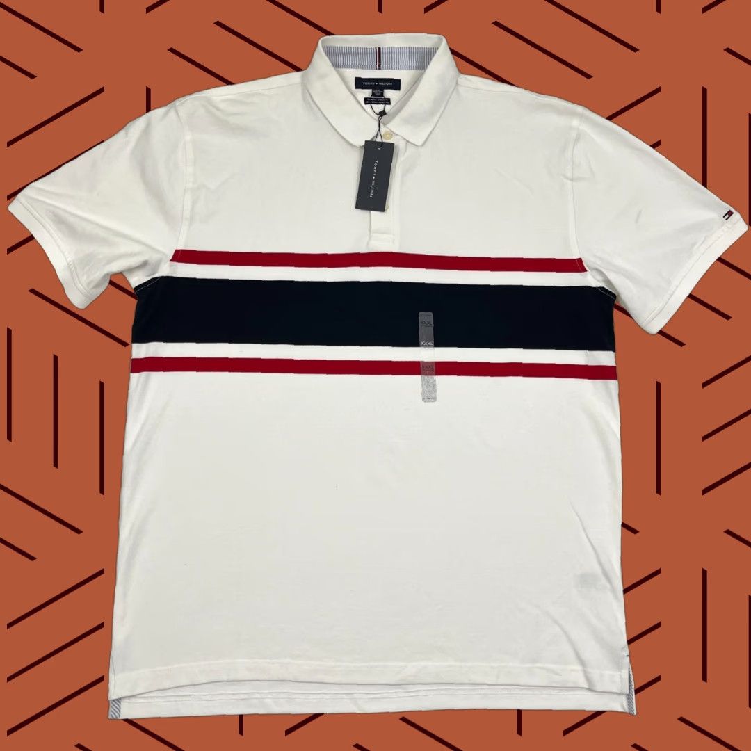 Tommy Hilfiger Tommy Hilfiger Polo Shirt Mens 3XL Slim Fit White Blue Striped Preppy Casual Shirt Regular Size Mens Size US XXL / EU 58 / 5 - 1 Thumbnail