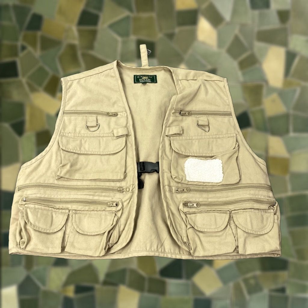 Vintage Crystal River Vest Mens Large Khaki Fishing Utility Multi Pocket Fly Zip D Ring Size US L / EU 52-54 / 3 - 1 Thumbnail