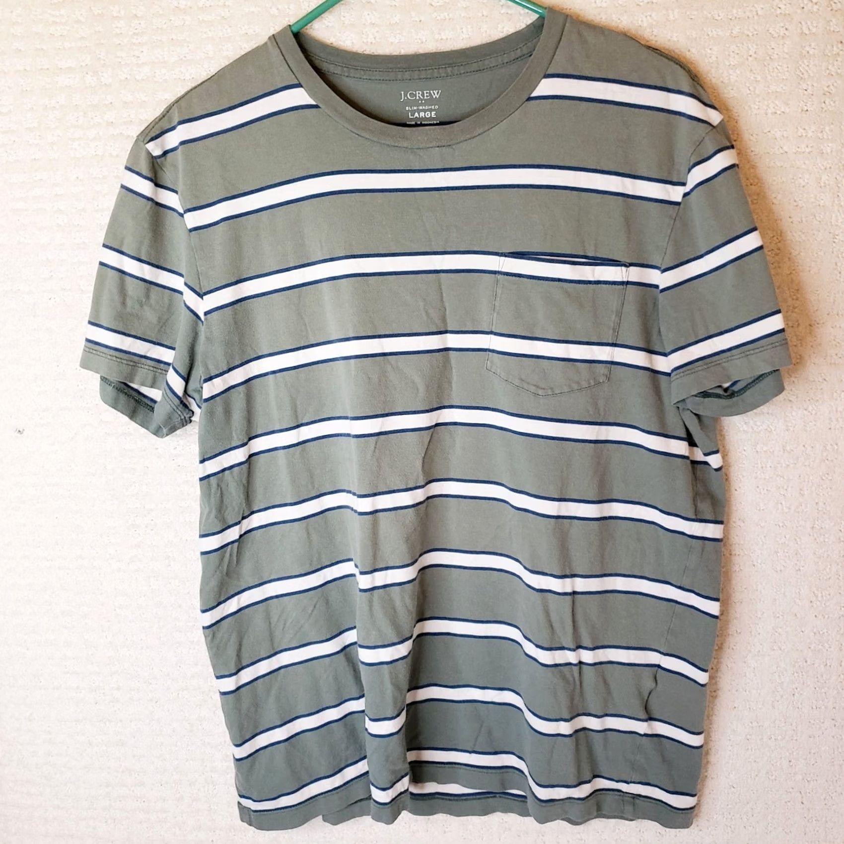 J.Crew J.CREW Shirt Mens L Green Striped Slim Washed Crew Neck Short Sleeve Casual Tee Size US L / EU 52-54 / 3 - 2 Thumbnail