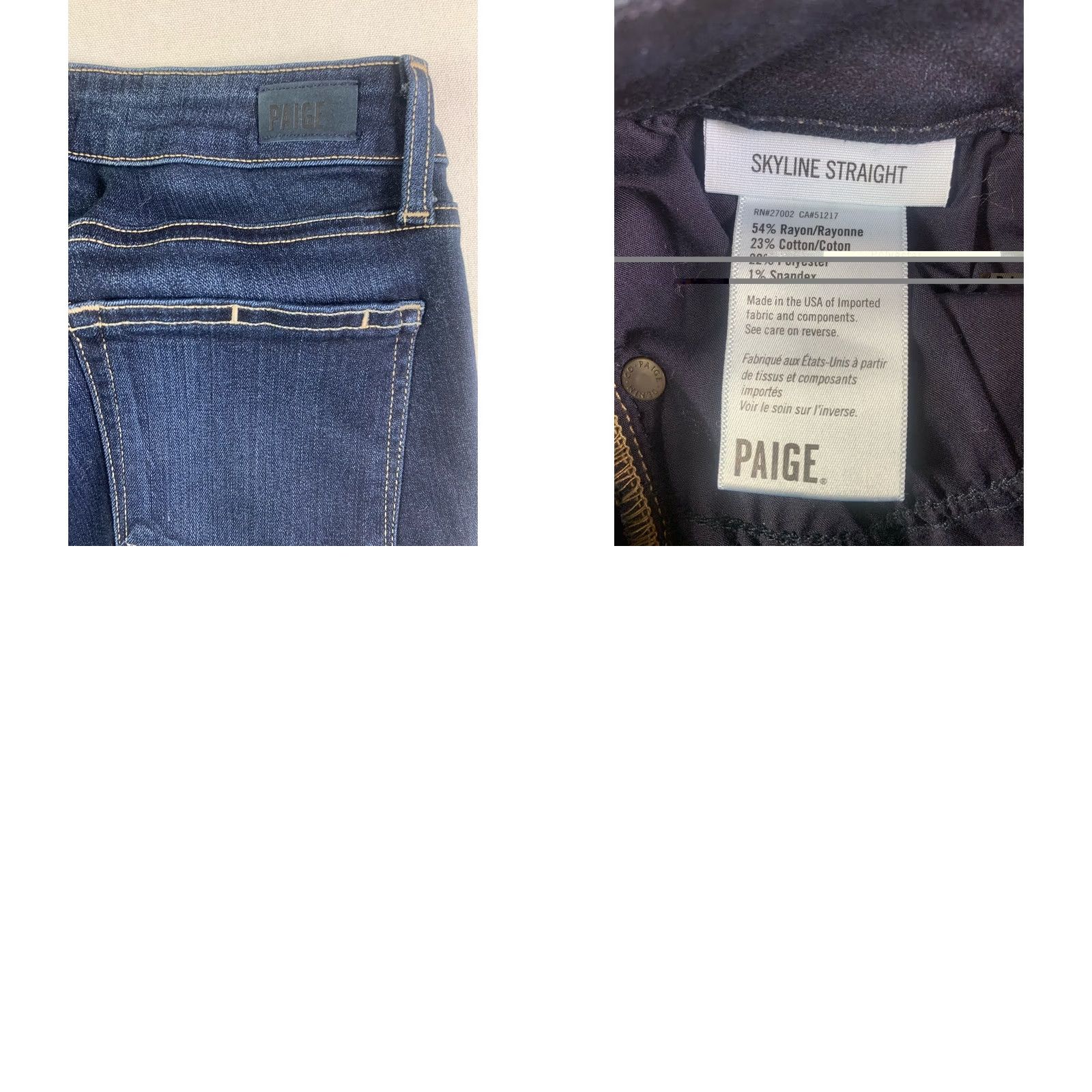 Paige PAIGE Skyline Straight Jeans Womens 27 Blue Dark Wash Stretch Denim (fits 28x29) Size 27" / US 4 / IT 40 - 8 Thumbnail
