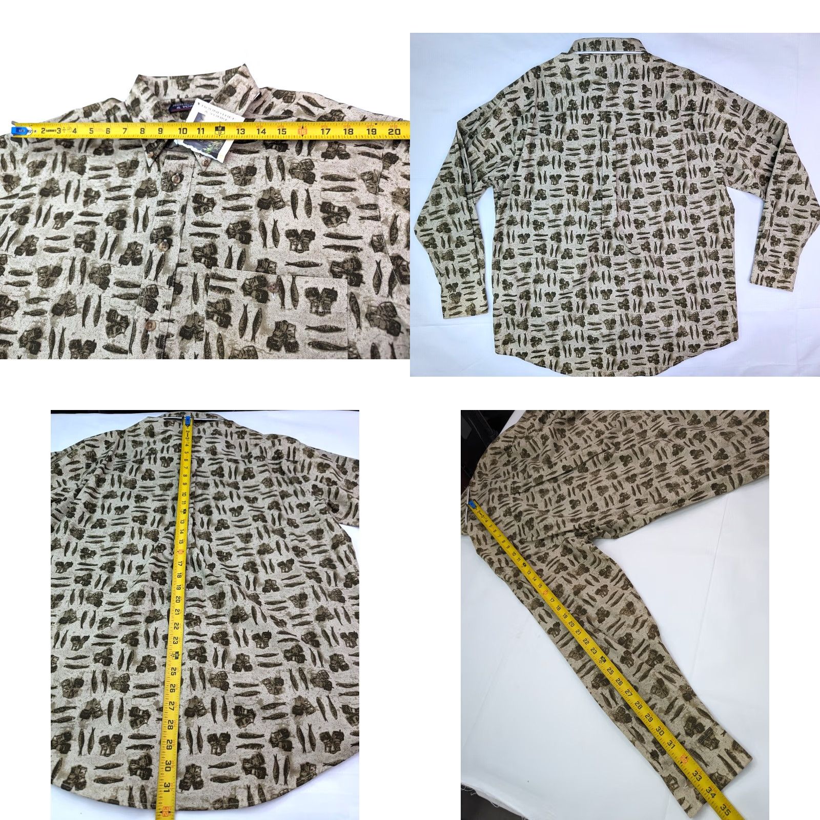 Roundtree & Yorke ROUNDtree & Yorke Fishing Themed All Over Print Shirt Men LG Beige Long Sleeve Size US L / EU 52-54 / 3 - 8 Thumbnail