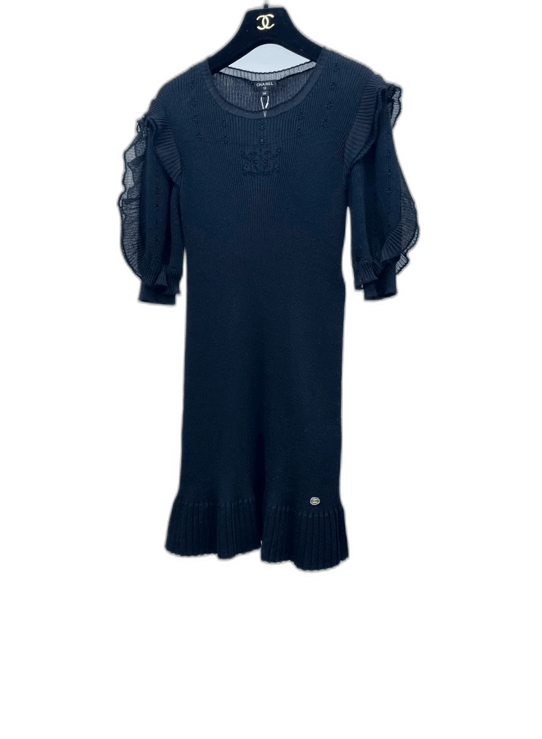 Chanel Chanel Black Ruffled Knit Dress -2505 Size US 38 / EU 54 - 1 Thumbnail