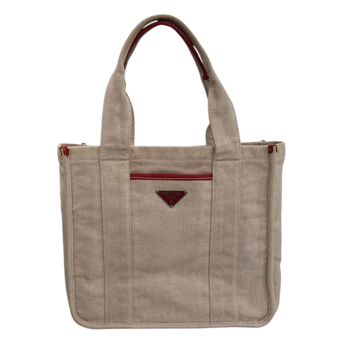 Prada Logo Canvas Tote Bag in Beige, Women's