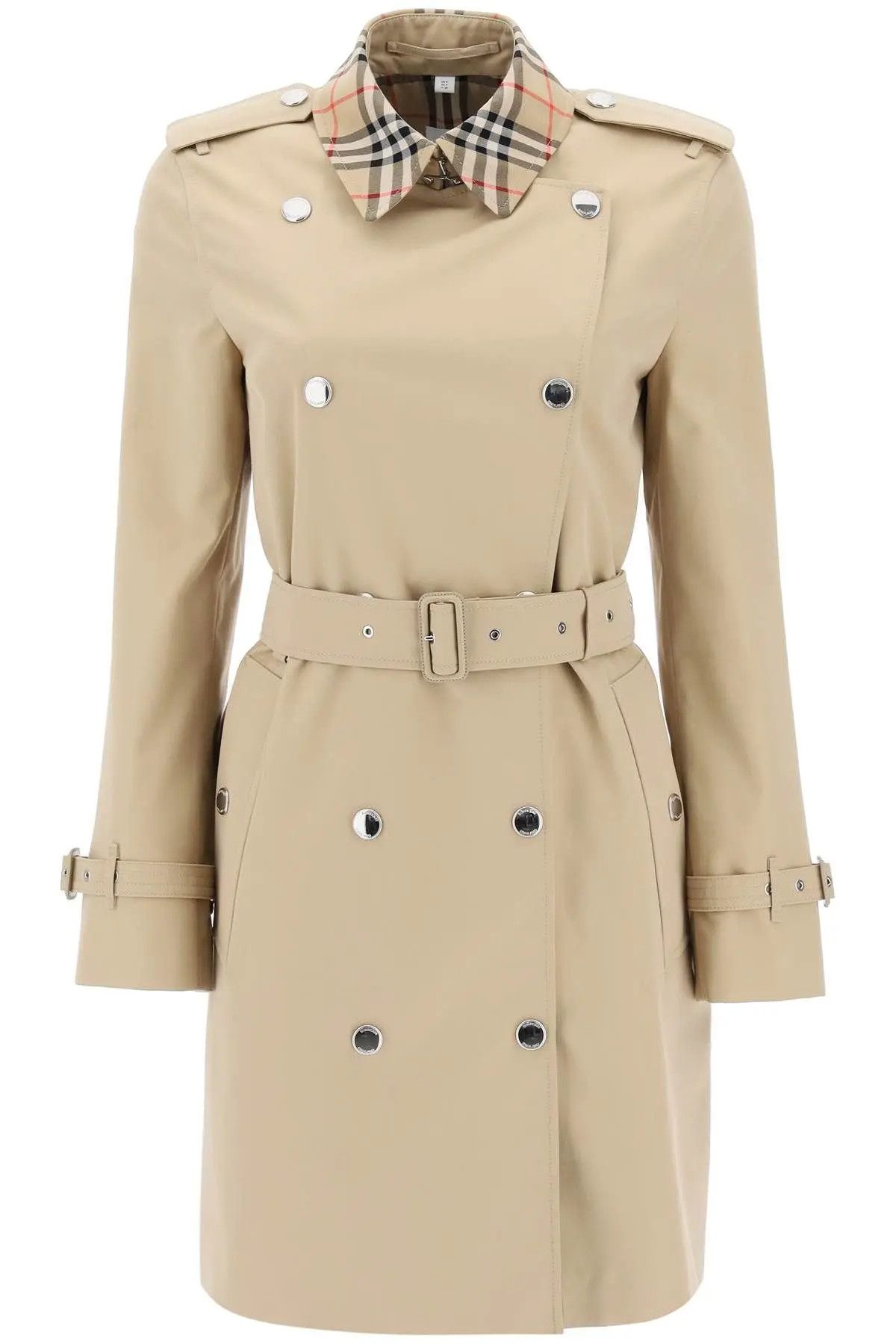 image of Burberry O1S22I1N1223 Montrose Double-Breasted Trench Coat In Beige, Women's (Size Small)