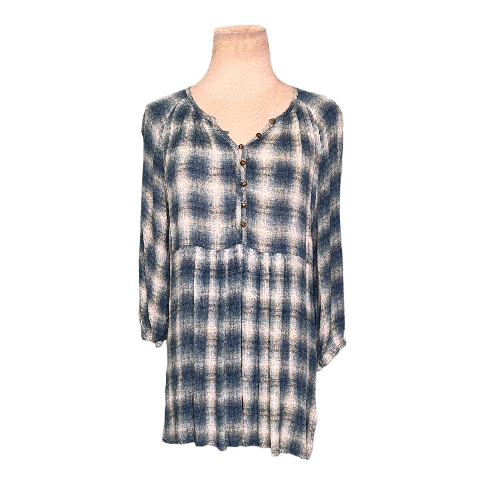 Anthropologie Maeve plaid 3/4 sleeves v neck tunic top blouse size small Size S / US 4 / IT 40 - 1 Thumbnail