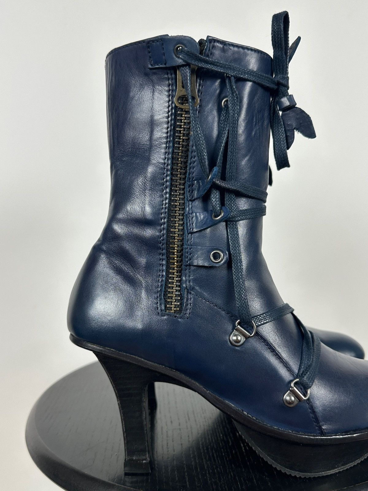 Marithe + Francois Girbaud Marithé + François Girbaud Navy Blue Leather Heeled Boots Size US 6 / IT 36 - 13 Thumbnail
