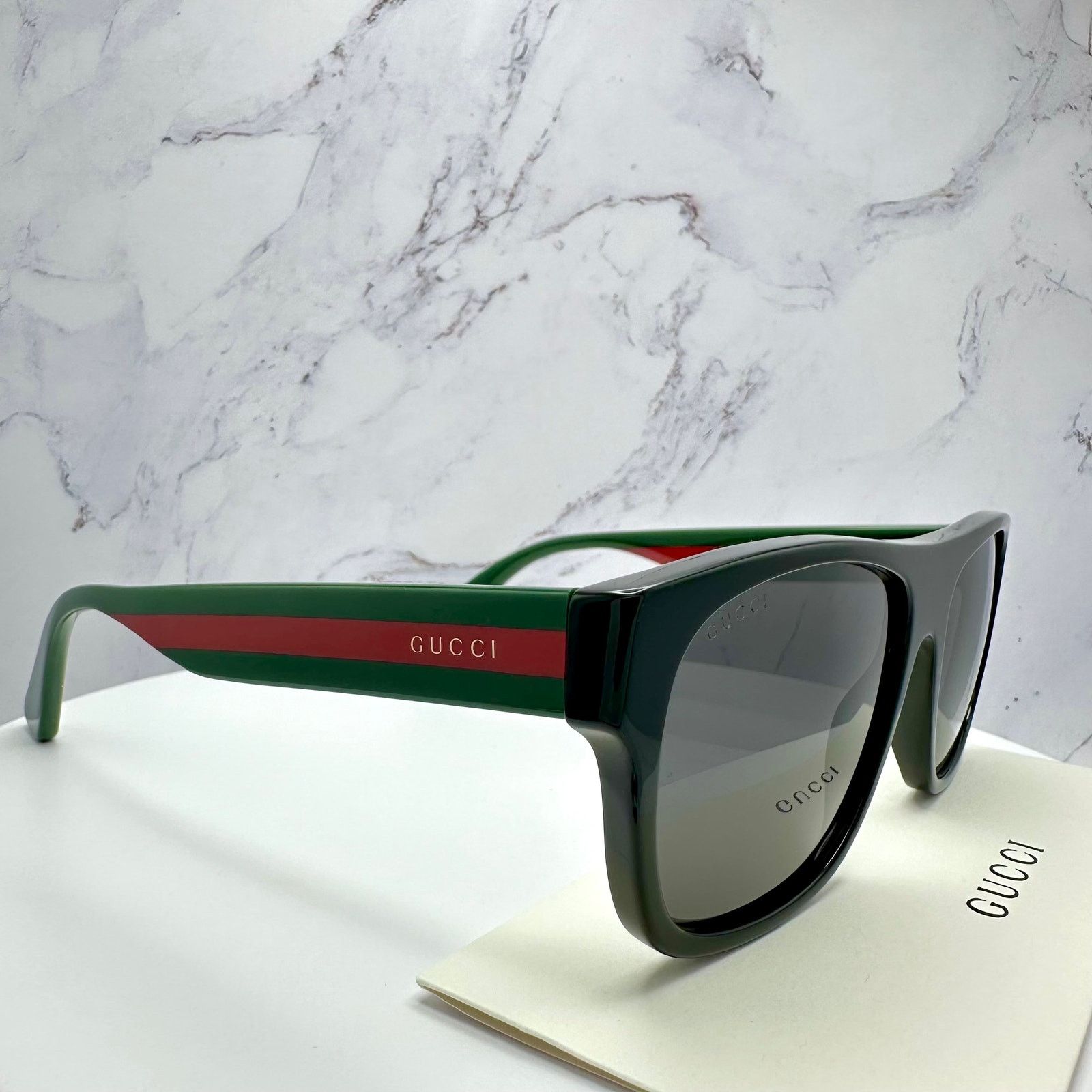 Gucci New Gucci Sunglasses Polarized Black Square Red Green Web Size ONE SIZE - 11 Thumbnail