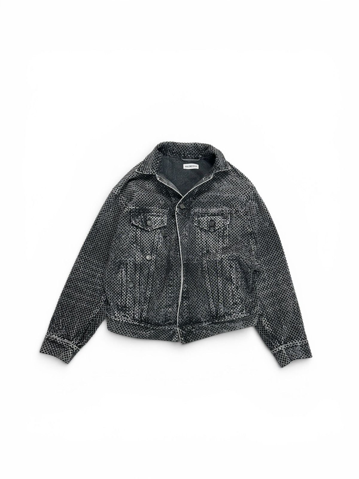 Balenciaga Balenciaga Asymmetrical Rhinestone Trucker Denim Jacket Size US M / EU 48-50 / 2 - 1 Thumbnail