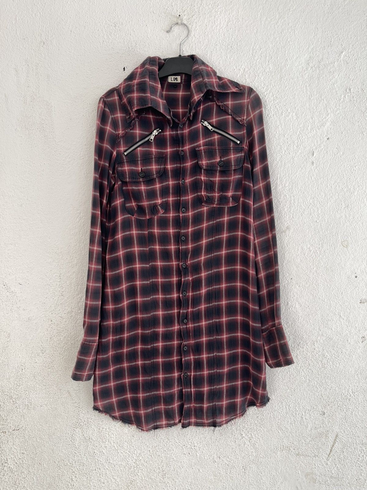 Le Grande Bleu (L.G.B.) LGB Shadow Distressed Plaid Tartan Long Flannel I6W9 Size US M / EU 48-50 / 2 - 2 Thumbnail