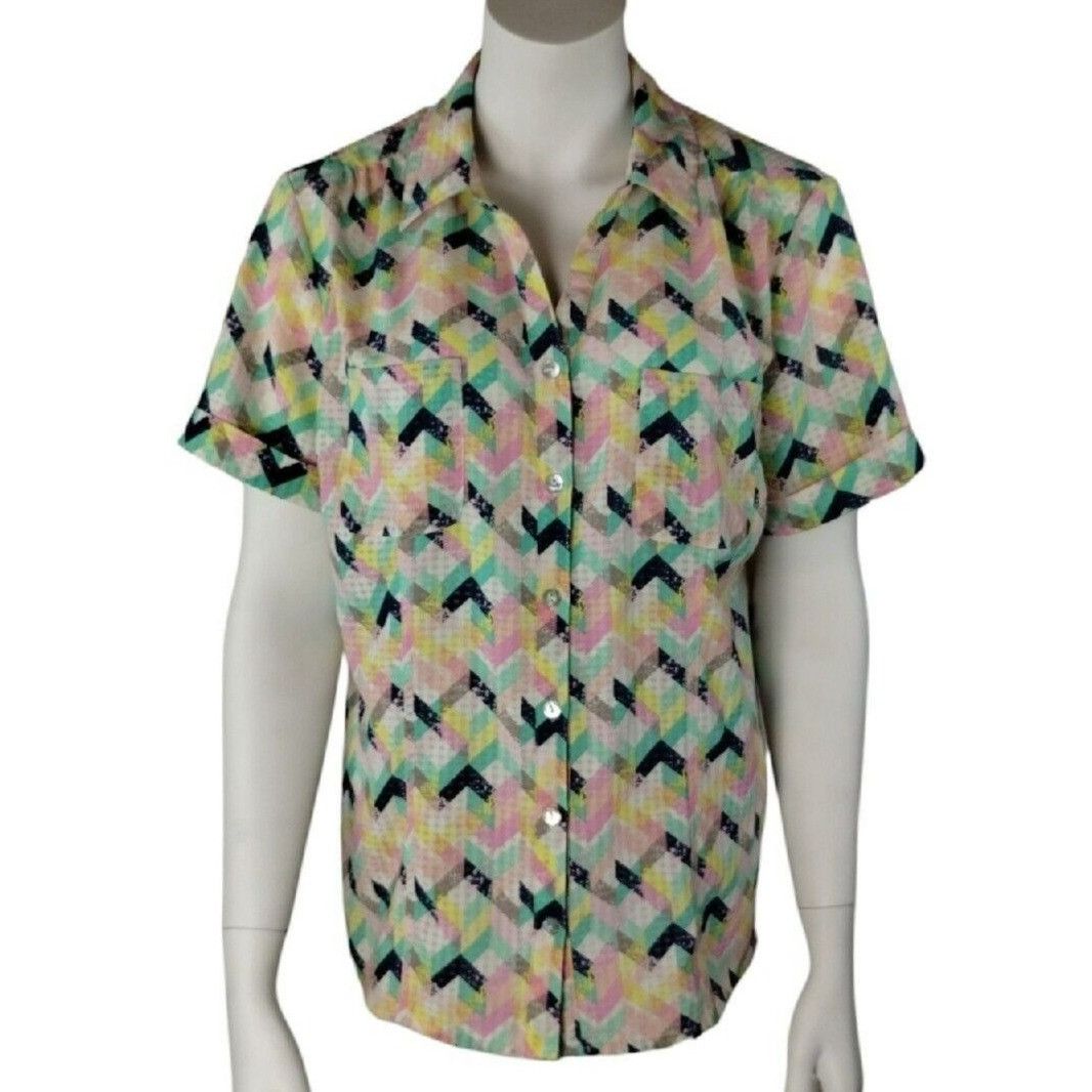 Other Rebecca Malone Womens L Silky 90s Button Front Blouse Colorf Size L / US 10 / IT 46 - 1 Thumbnail