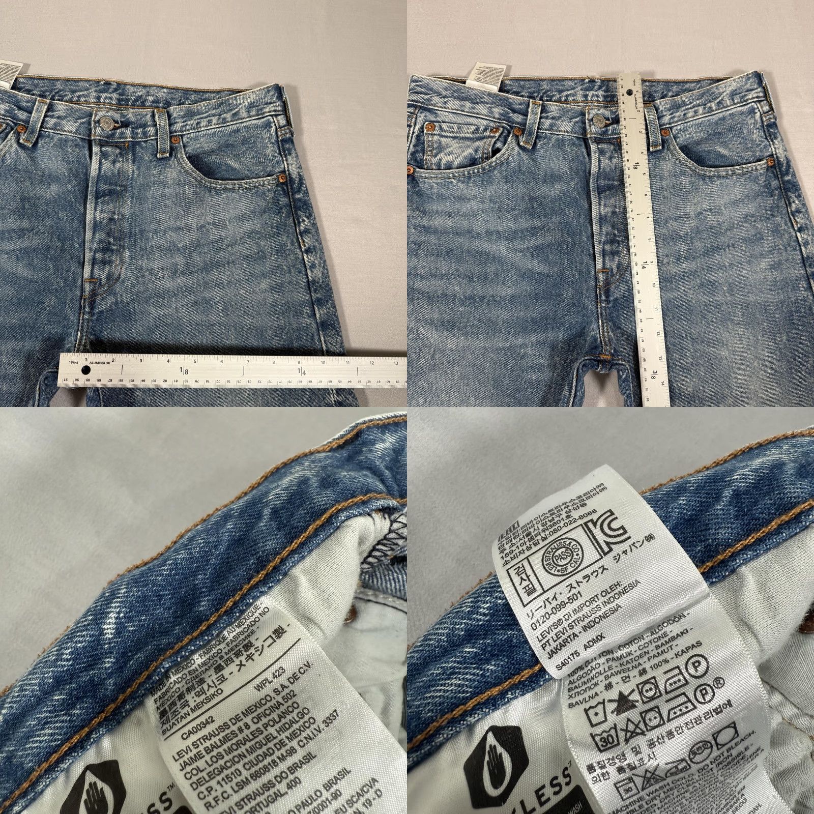 Levi's Levi's 501 Jeans Mens 33x34 Acid Wash Blue Straight Fit Denim Pants Western Work Size US 33 - 8 Thumbnail