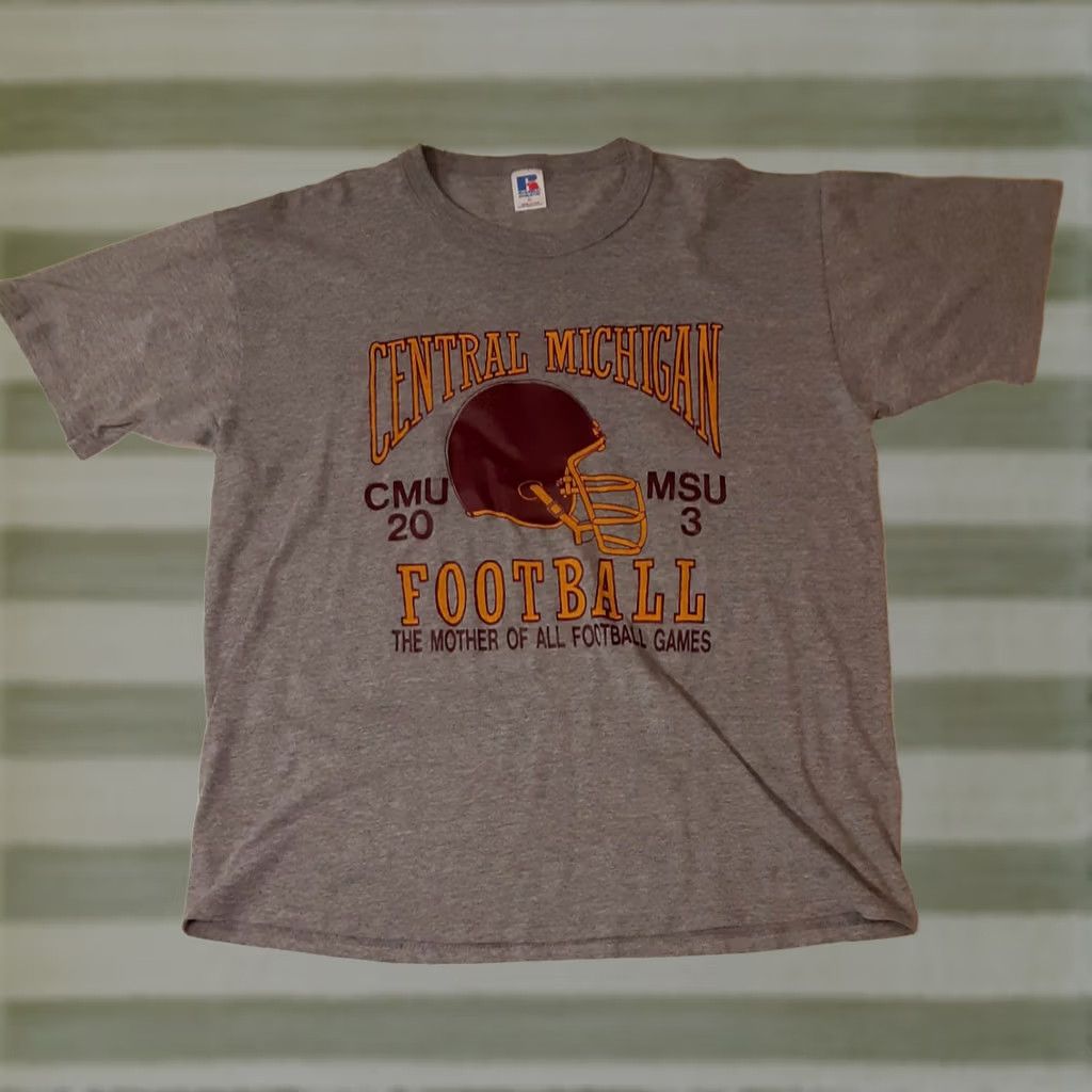 Vintage VINTAGE Central Mich.20 Mich. State 3 t-shirt Russell USA made single stitch Graphic Shirt XL Mens Grey USA 90s Football Boys Mens Size US XL / EU 56 / 4 - 1 Thumbnail