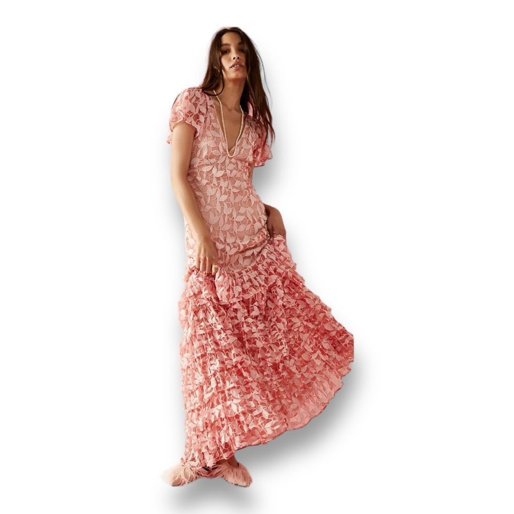 LoveShackFancy LoveShackFancy Purple Kamber Lace Floral Maxi Dress Size 0 Size XS / US 0-2 / IT 36-38 - 1 Thumbnail
