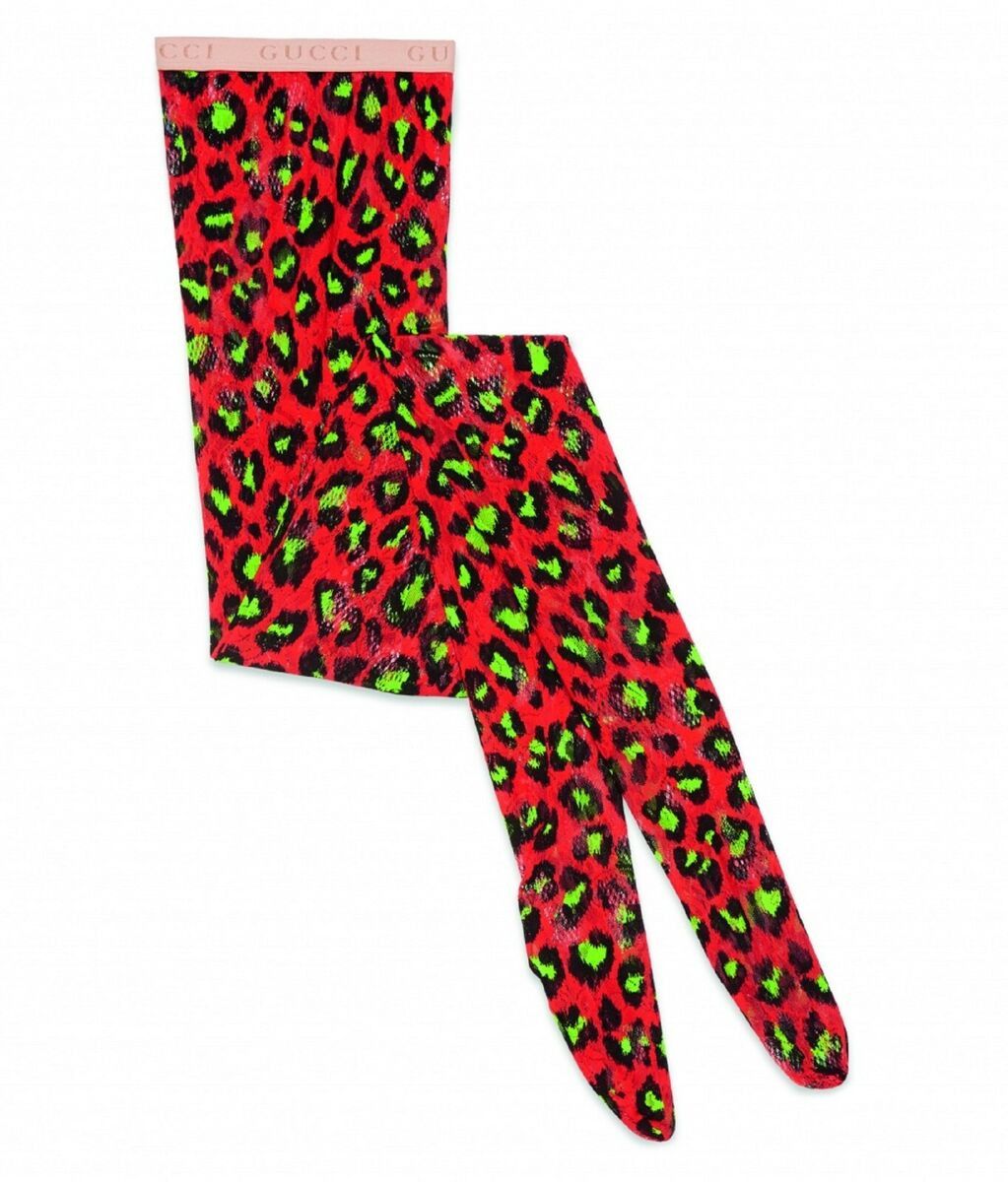 Gucci S - Gucci Red Stretch Tights Black Green Leopard Print Size ONE SIZE - 1 Thumbnail
