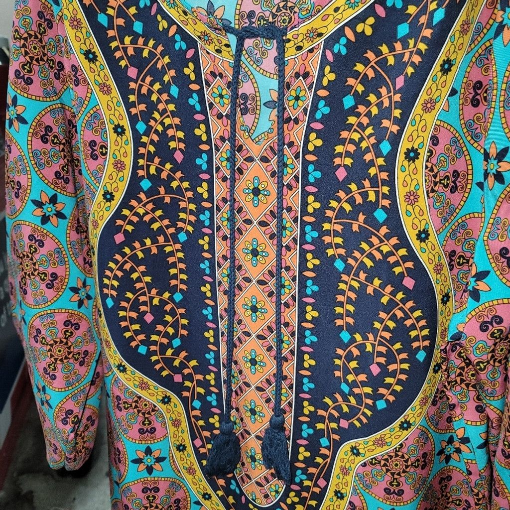 Other EUC Bohemian Neck Tie Ethnic Style Kaftan Shift Dress Size L / US 10 / IT 46 - 6 Thumbnail