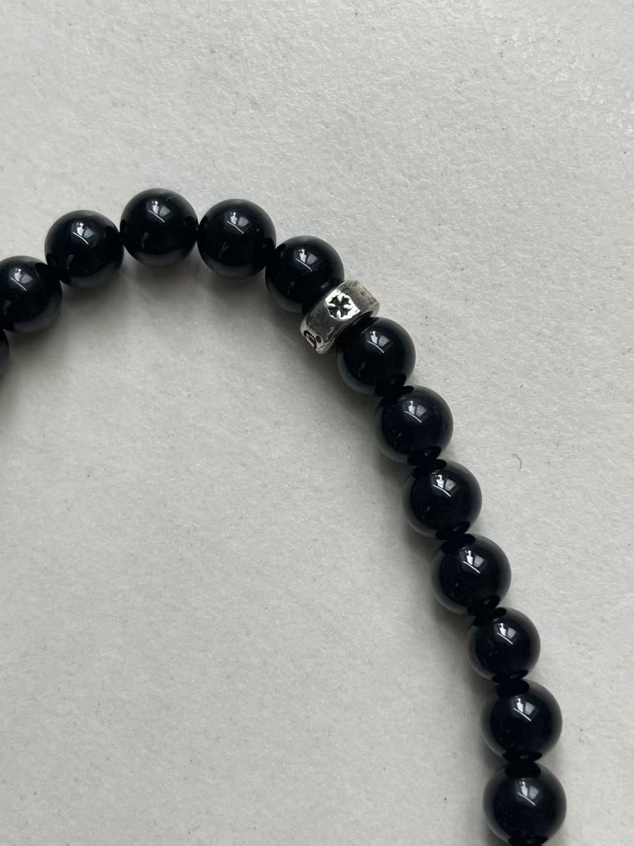 Chrome Hearts Chrome Hearts 6mm Obsidian Silver Cross Beaded Bracelet Size ONE SIZE - 13 Thumbnail