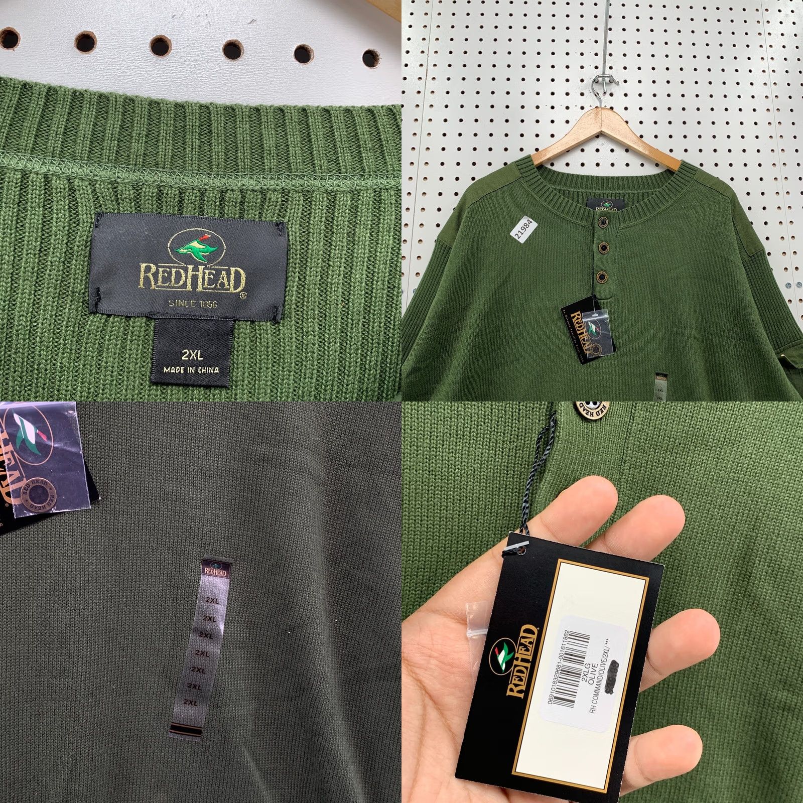 Vintage RedHead Sweater Mens 2XL Green NEW Henley Button Ribbed Knit 5x30 Pullover Size US XXL / EU 58 / 5 - 9 Thumbnail