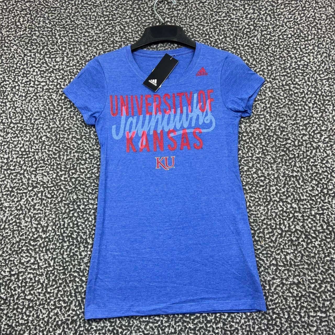 Adidas Kansas Jayhawks Shirt Women Short Sleeve Crew Neck New S Size S / US 4 / IT 40 - 1 Thumbnail