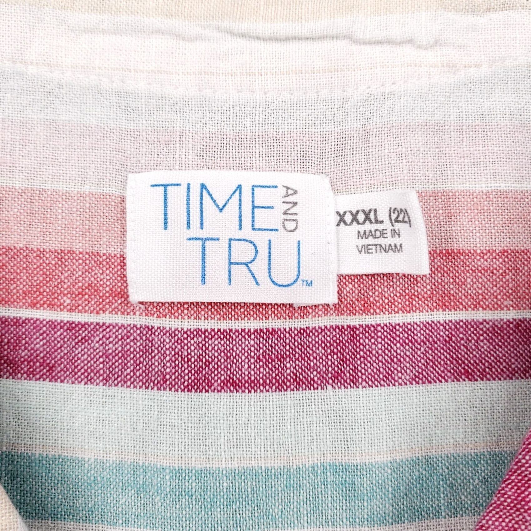 Vintage Time And Tru Dress Womens 3XL White Striped Linen Blend V Neck Pockets Dress Size XXL / US 16-18 / IT 52-54 - 3 Thumbnail