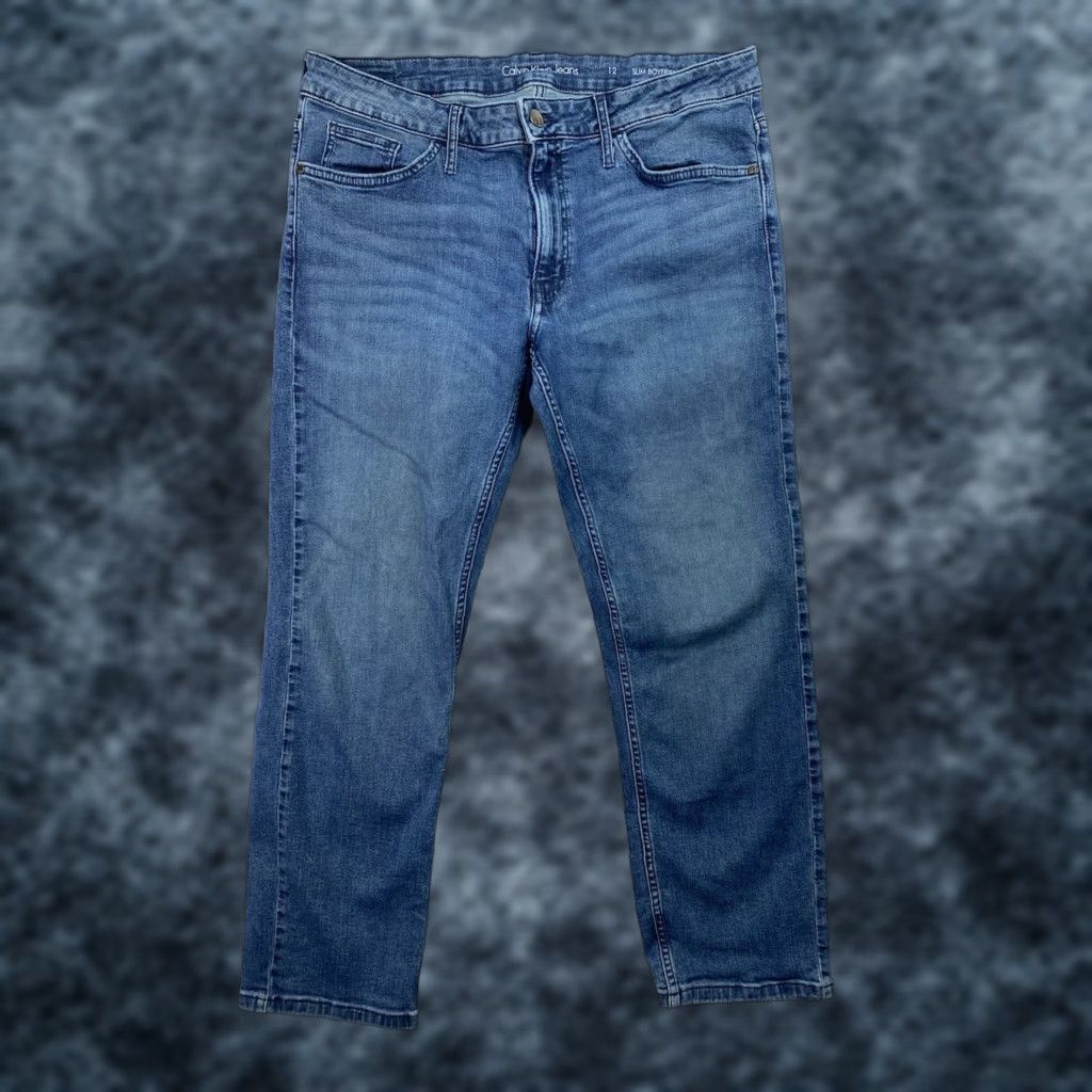 Calvin Klein VINTAGE CalviN Klein Women's Slim Boyfriend Jeans Size 12 Distressed Crop Ankle Stretch Size 34" / US 12 / IT 48 - 1 Thumbnail