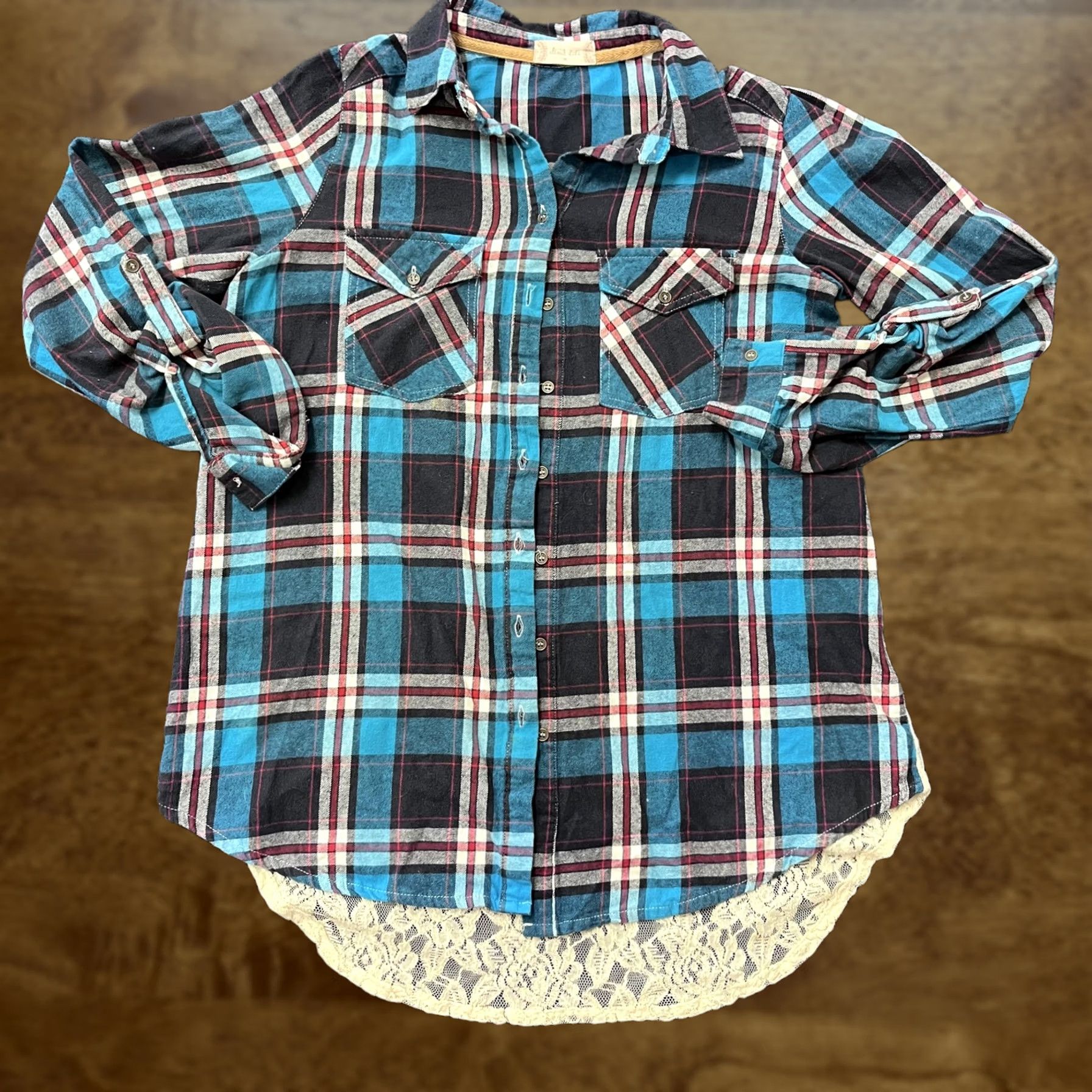Vintage VINTAGE Altar'd State Shirt Womens M Blue Plaid Button Down Lace Back High Low Size M / US 6-8 / IT 42-44 - 1 Thumbnail
