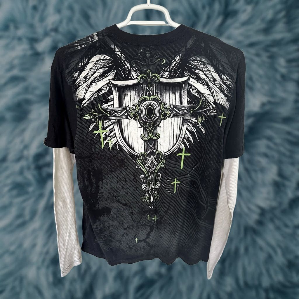 Vintage MMA Elite T-Shirt Men XL Black Thermal Gothic Celtic Cross Y2K Graphic Print Long Sleeve Crew Neck Size US XL / EU 56 / 4 - 1 Thumbnail