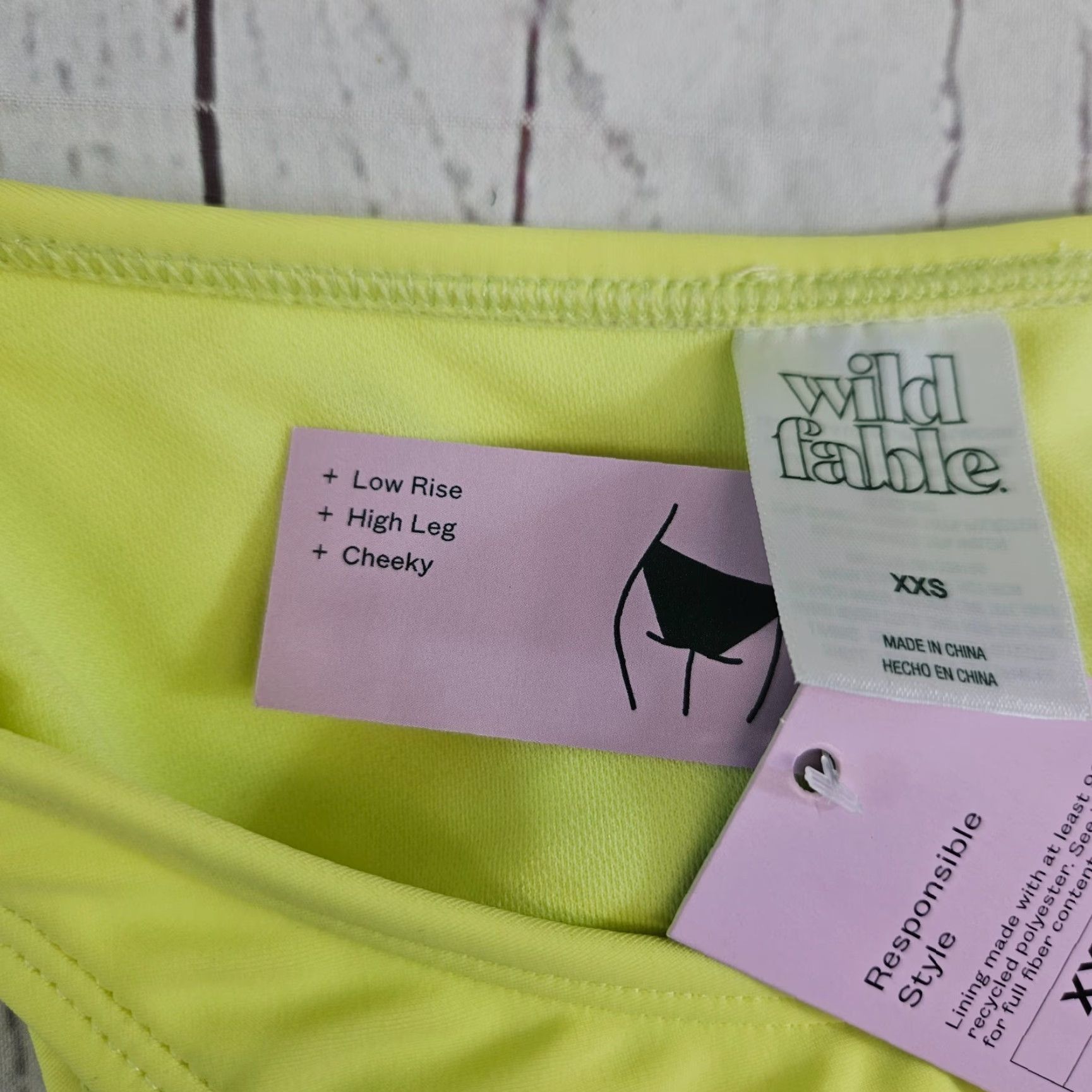 Vintage Wild Fable Bikini Womens 2 Piece 2XS Neon Yellow Low Rise High Leg Cheeky Size ONE SIZE - 7 Thumbnail