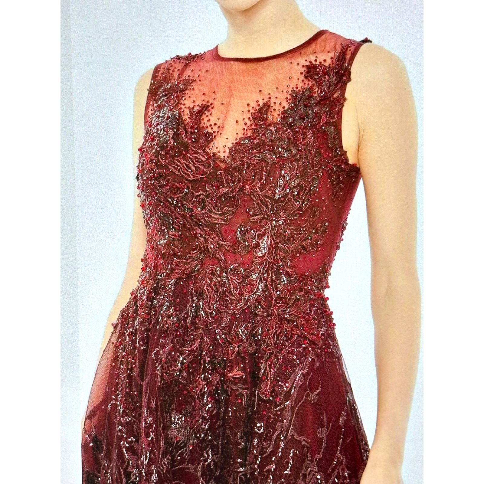 Other Mac Duggal Illusion Neckline Tea Length Dress Burgundy 14 Size XL / US 12-14 / IT 48-50 - 3 Thumbnail