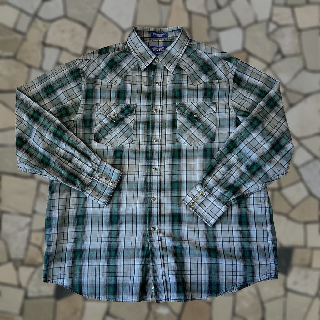 Pendleton Pendleton Frontier Shirt Western Pearl Snap Plaid Men’s XL Shirt XL Men’s Blue Green Cotton Blend Plaid Western Cowboy Outdoors Button-Up Pearl Snap Size US XL / EU 56 / 4 - 1 Thumbnail