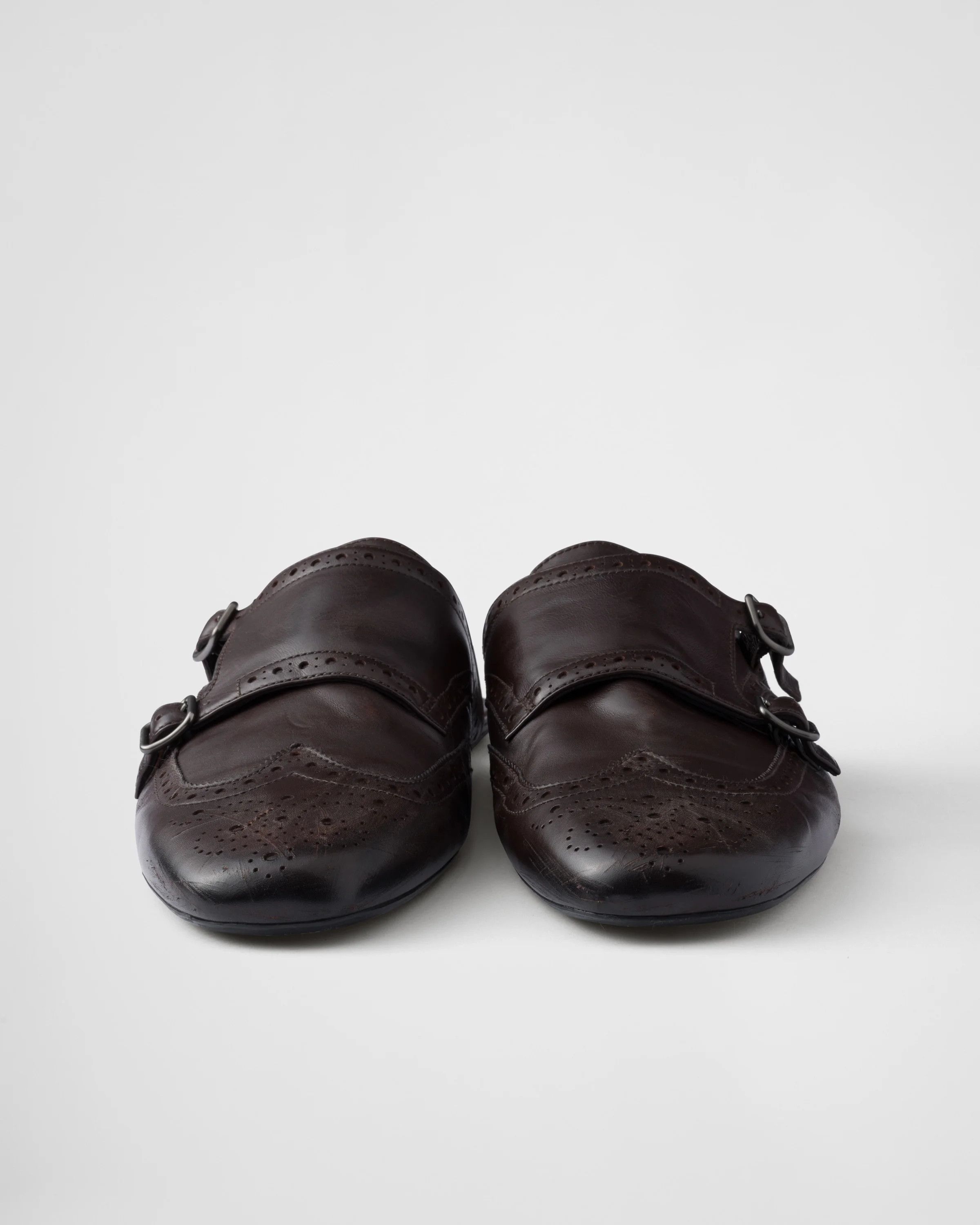 Prada o1w1db10426 Shuffle Antiqued Leather Double Monk Strap Mules Size US 6.5 / EU 39-40 - 3 Thumbnail