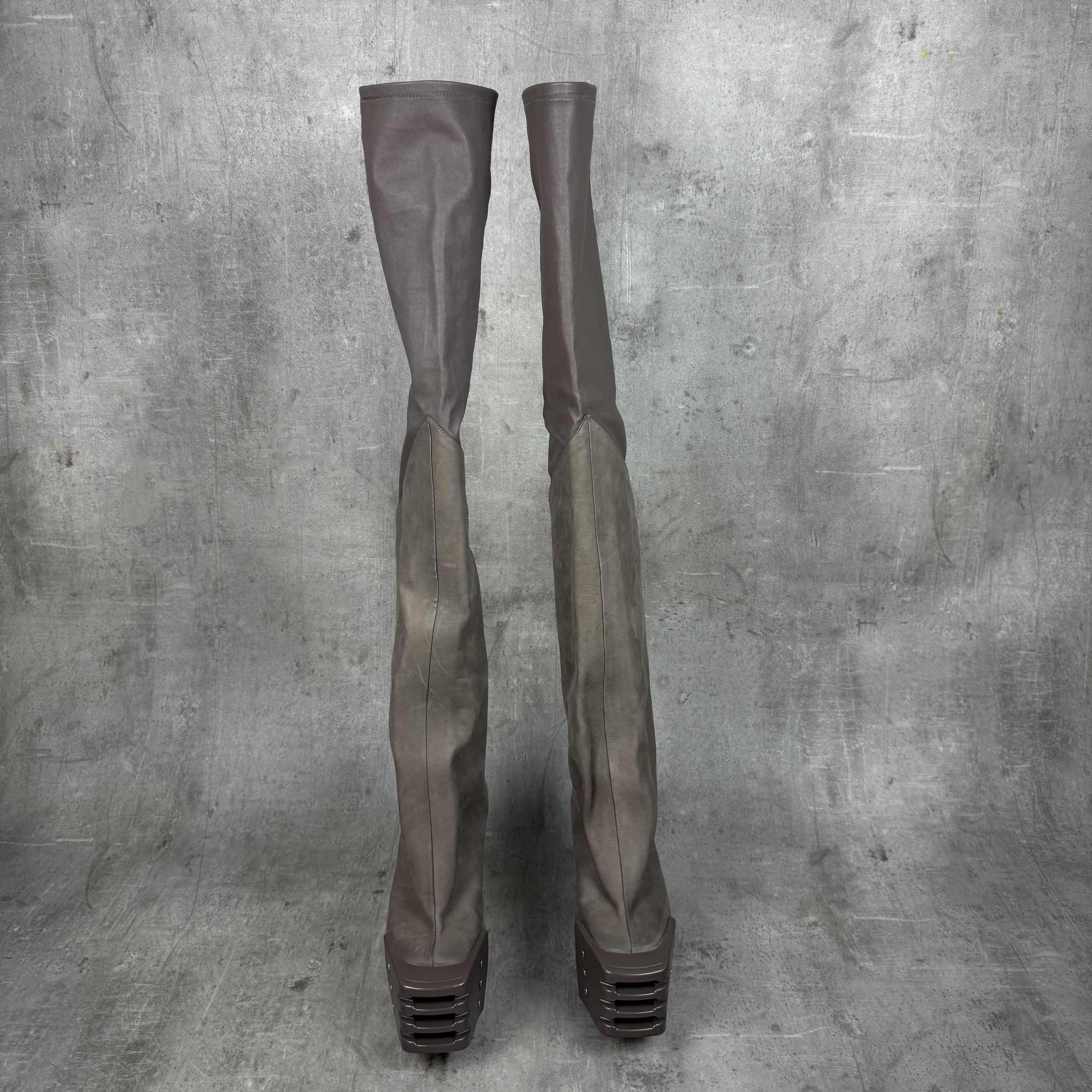 Rick Owens RICK OWENS Oblique Thigh High Kiss Heels Grill Beveled Boots Size US 6 / EU 39 - 4 Thumbnail