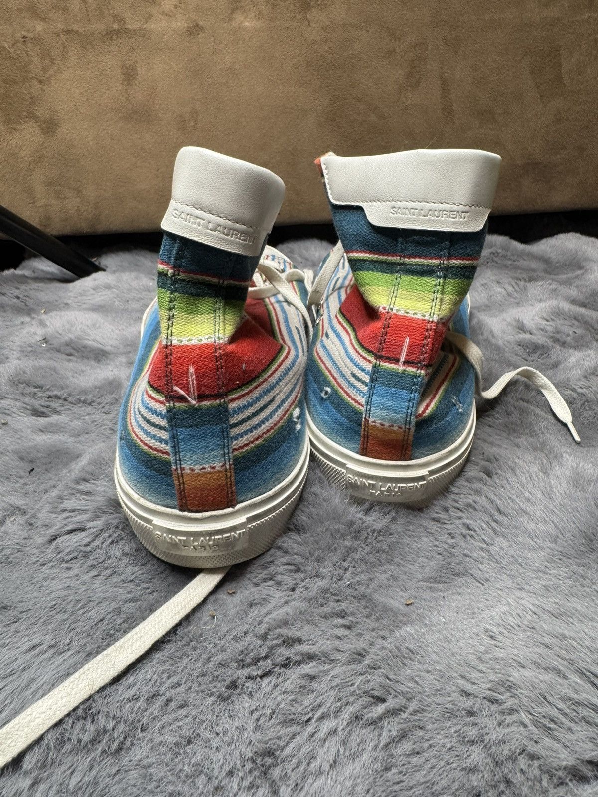 Saint Laurent Paris YSL Saint Laurent BEDFORD Stripe High Top Sneaker Rainbow Size US 15 / EU 48 - 3 Thumbnail