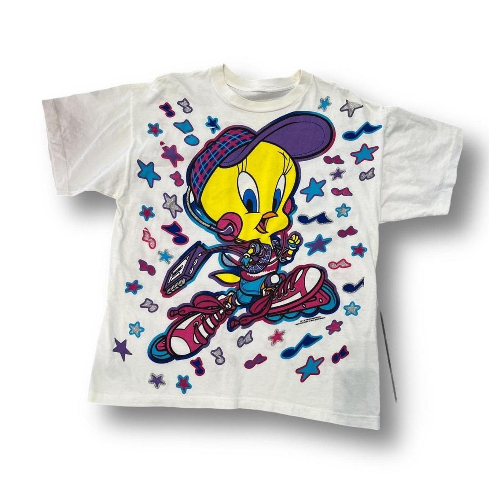 Vintage 1996 Tweety Bird Roller Skates BIG PRINT T-shirt Size XXL / US 16-18 / IT 52-54 - 1 Thumbnail