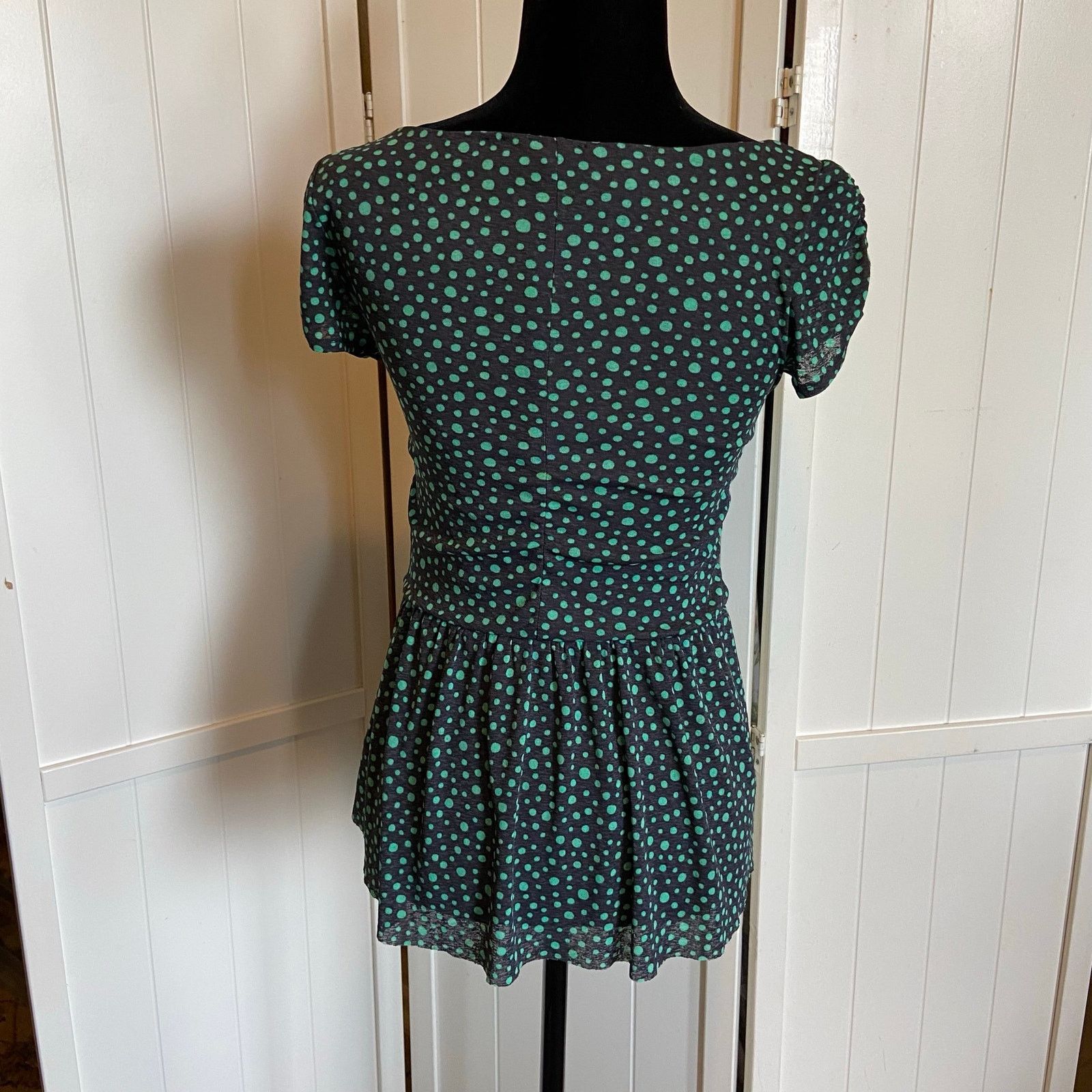 Other Anthropologie Postmark Polka Dot Green Gray Peplum Top S Size S / US 4 / IT 40 - 3 Thumbnail