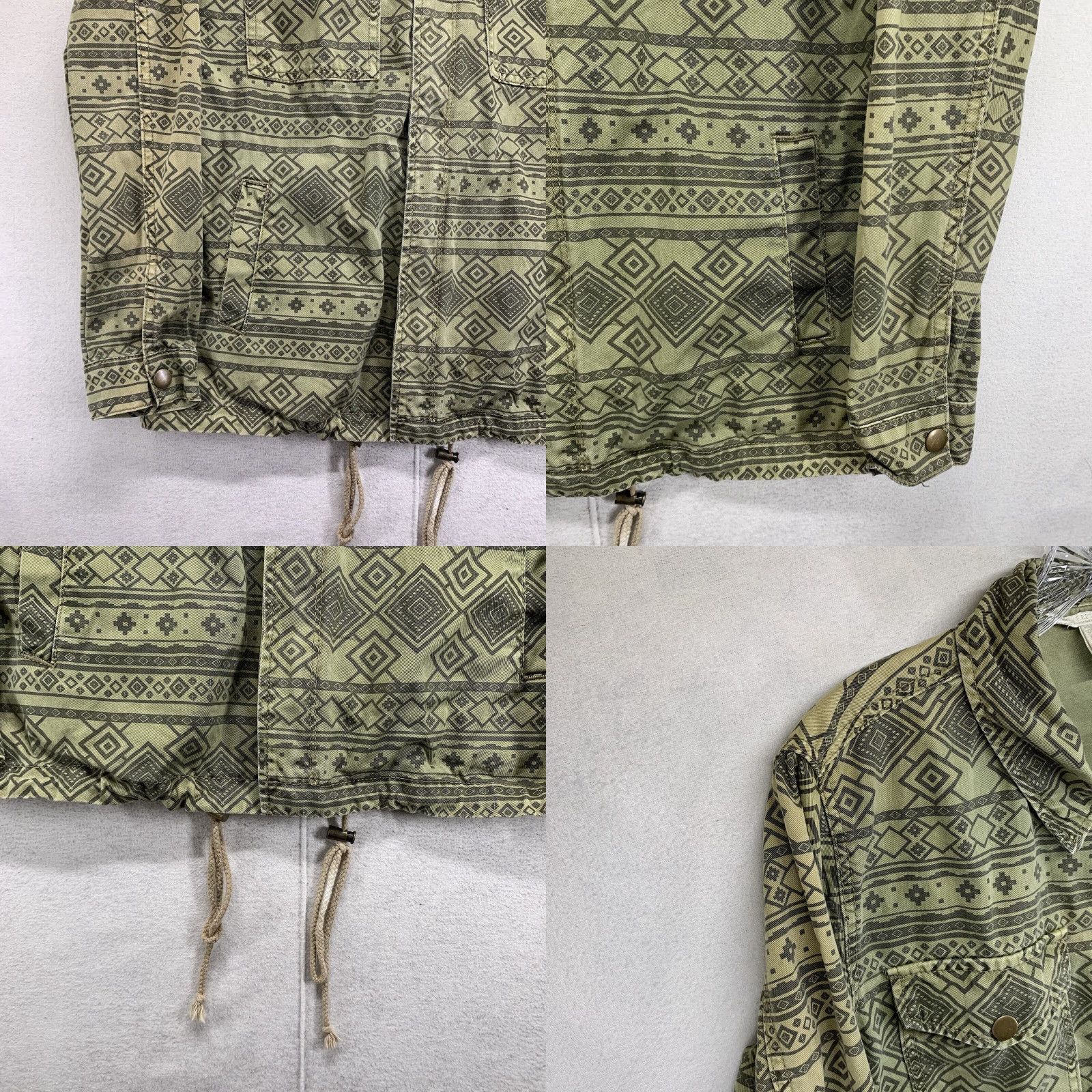 Forever 21 FOREVER 21 Women's Military Jacket Short Adjustable Cotton Tribal Pattern Green Small Fall Spring Summer Winter Size S / US 4 / IT 40 - 8 Thumbnail