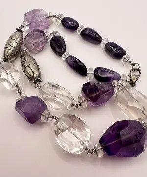 Jewelry Vintage Sterling Silver 925 Necklace Beads Natural Amethyst Size ONE SIZE - 2 Thumbnail