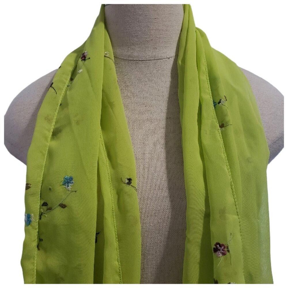 Designer CT1678 Lime Green Fringed Floral Scarf Size ONE SIZE - 3 Thumbnail