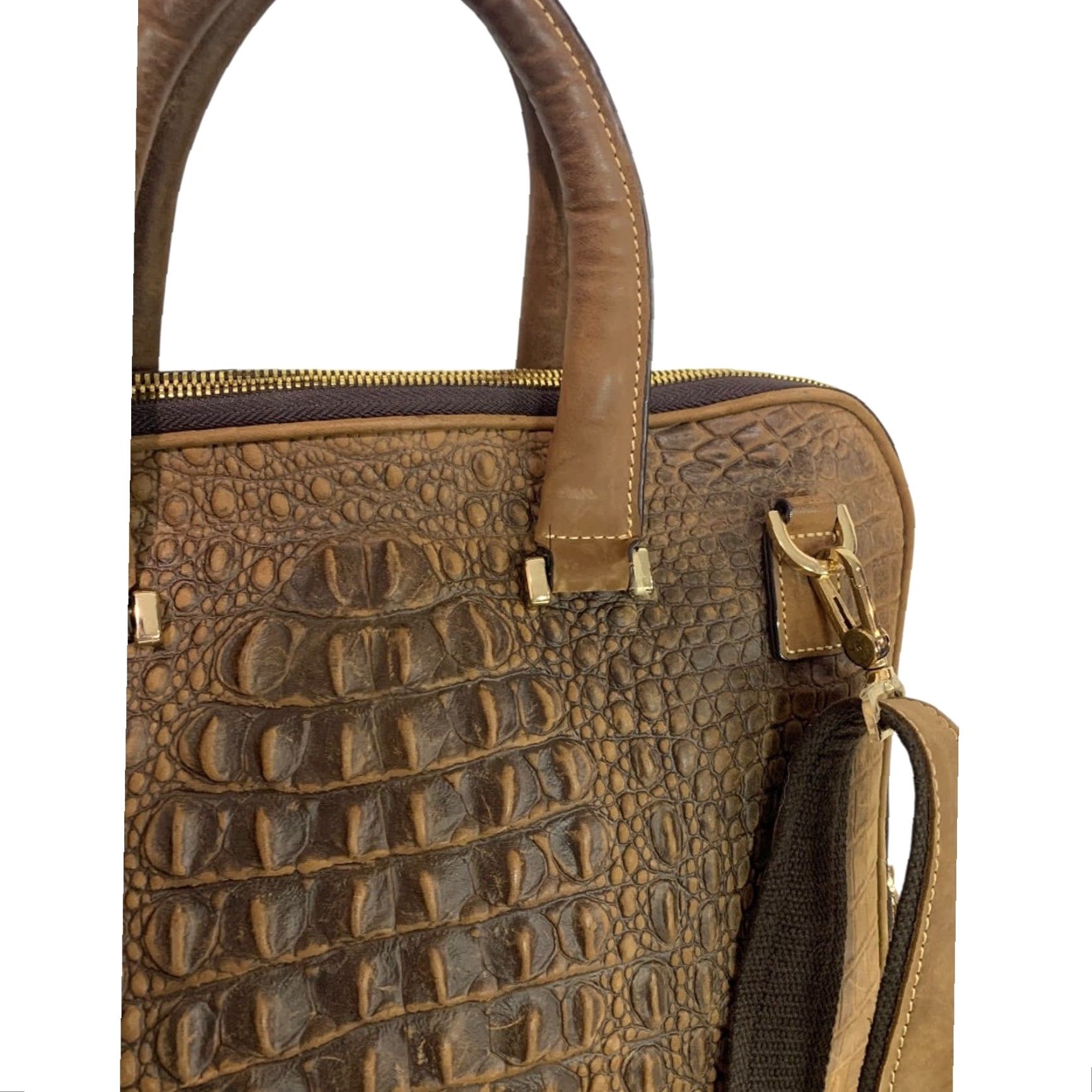 Vintage Genuine Leather Bag Briefcase Brown Crocodile Style Quintessential Size ONE SIZE - 4 Thumbnail