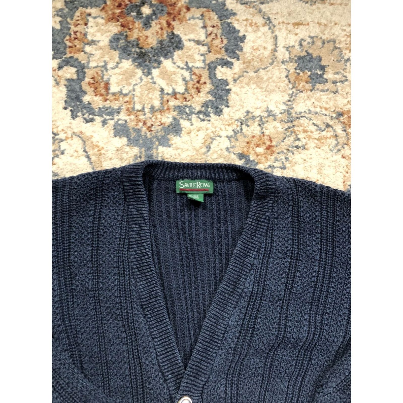 Vintage Savile Row Cardigan Mens L Blue V-Neck Knit Ramie Cotton Pockets Sweater Size US L / EU 52-54 / 3 - 2 Thumbnail