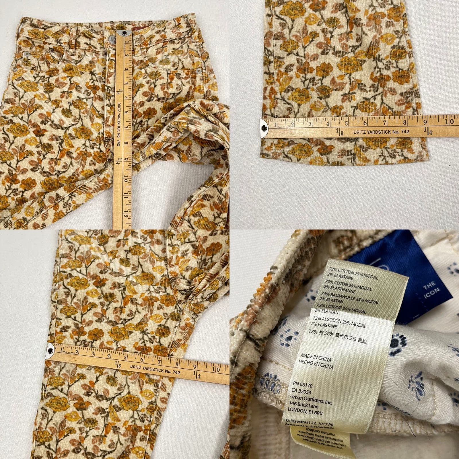 Anthropologie Anthropologie Pilcro Icon Pants 25 W26 I30 Flare Yellow Corduroy Floral Spring Size 42" / US 20 - 8 Thumbnail