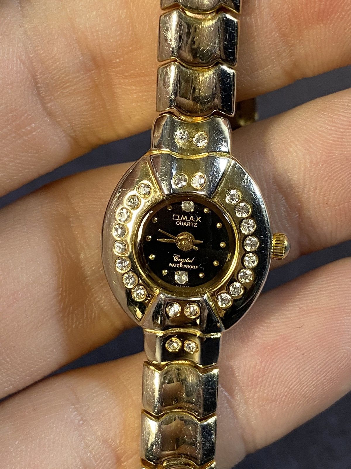 Japanese Brand × Vintage Crystal Black Dial Bracelet Watch with Rhinestones Size ONE SIZE - 7 Thumbnail