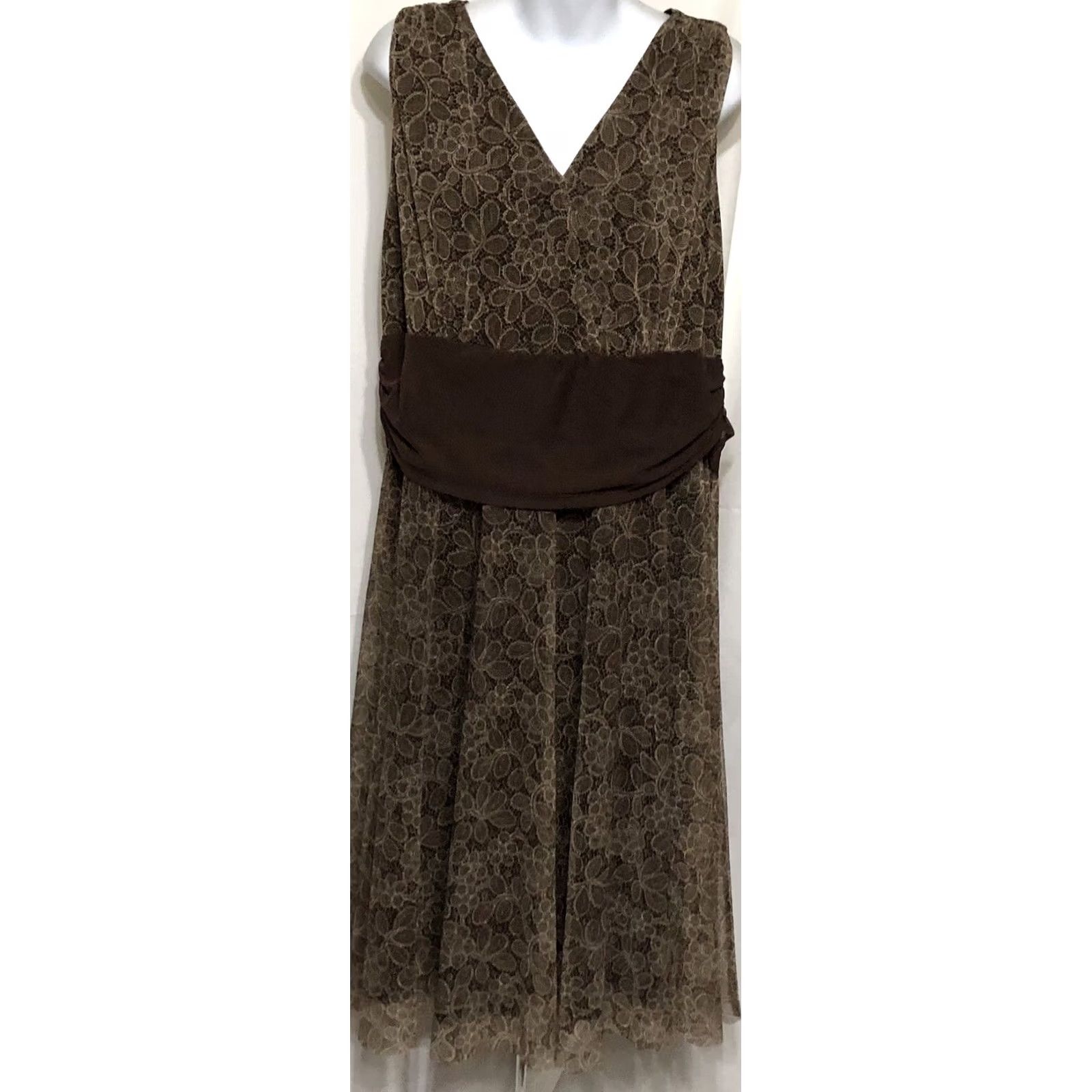 Vintage London Times Dress Womens 20 Brown Sleeveless Midi 20W Floral Lace Sash Tie Waist Fairy Size 3XL / US 20-22 - 6 Thumbnail