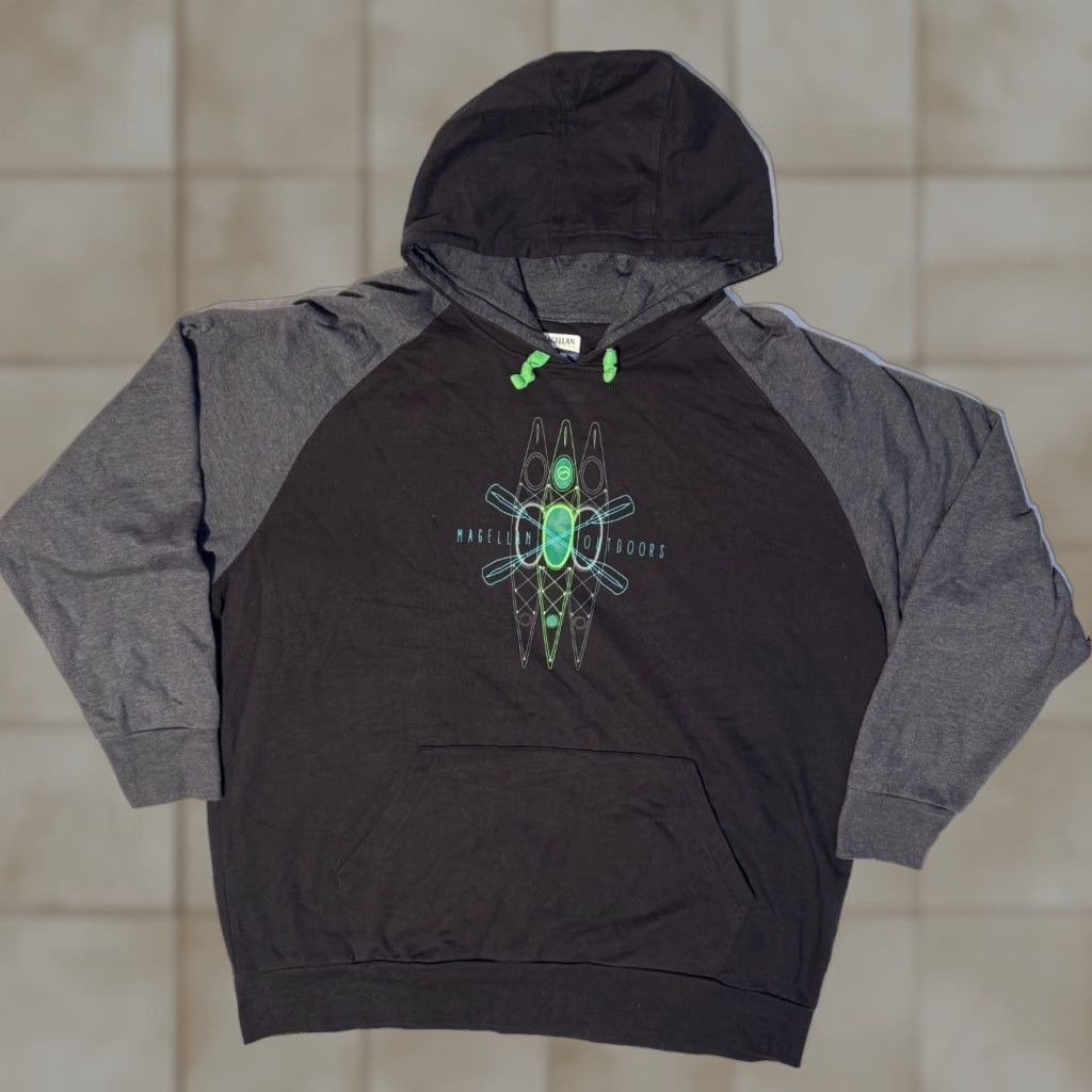 Vintage Magellan Outdoors Hoodie Pullover 2XL Black Green Outdoor Sports Men Reg Long Sleeve Hooded Pockets Athletic Sweatshirt Size US XXL / EU 58 / 5 - 1 Thumbnail
