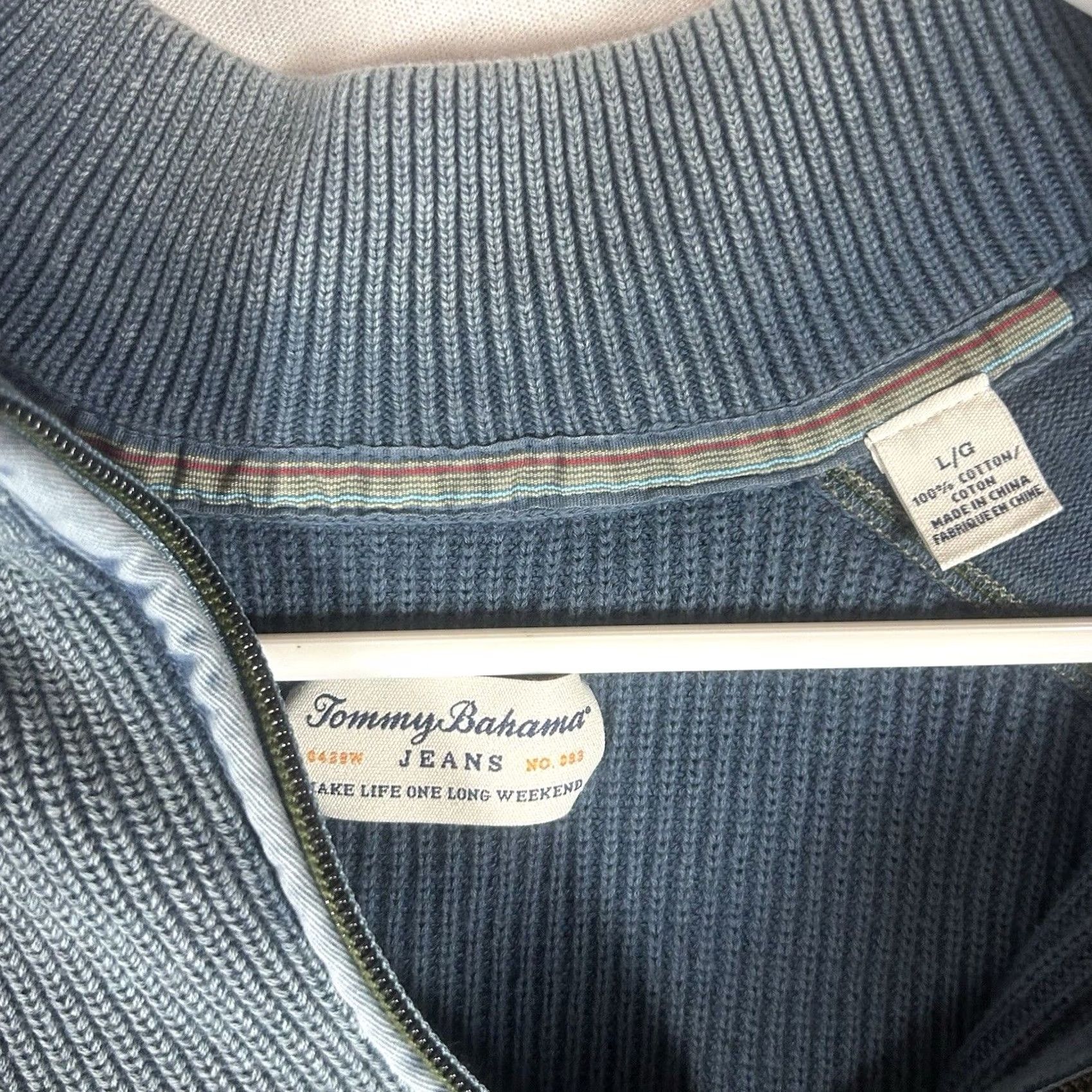 Tommy Bahama Tommy Bahama 1/4 Zip Pullover Knit Sweater Mens L 100% Cotton Casual L/S Blue Size US L / EU 52-54 / 3 - 3 Thumbnail