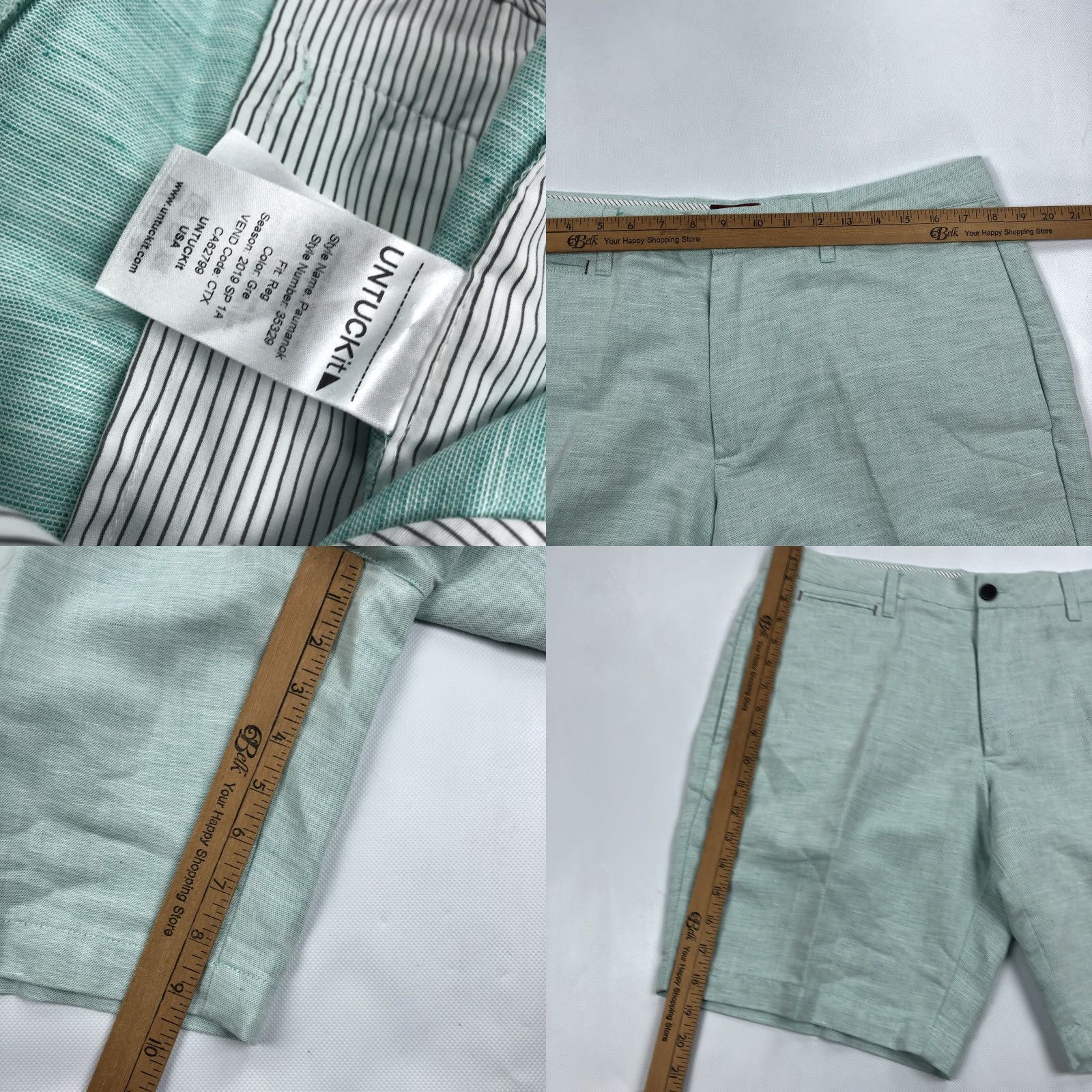 UNTUCKit UNTUCKIT Men's W36 Paumanok Linen Blend Chino Shorts Light Green Flat Front Size US 36 / EU 52 - 8 Thumbnail