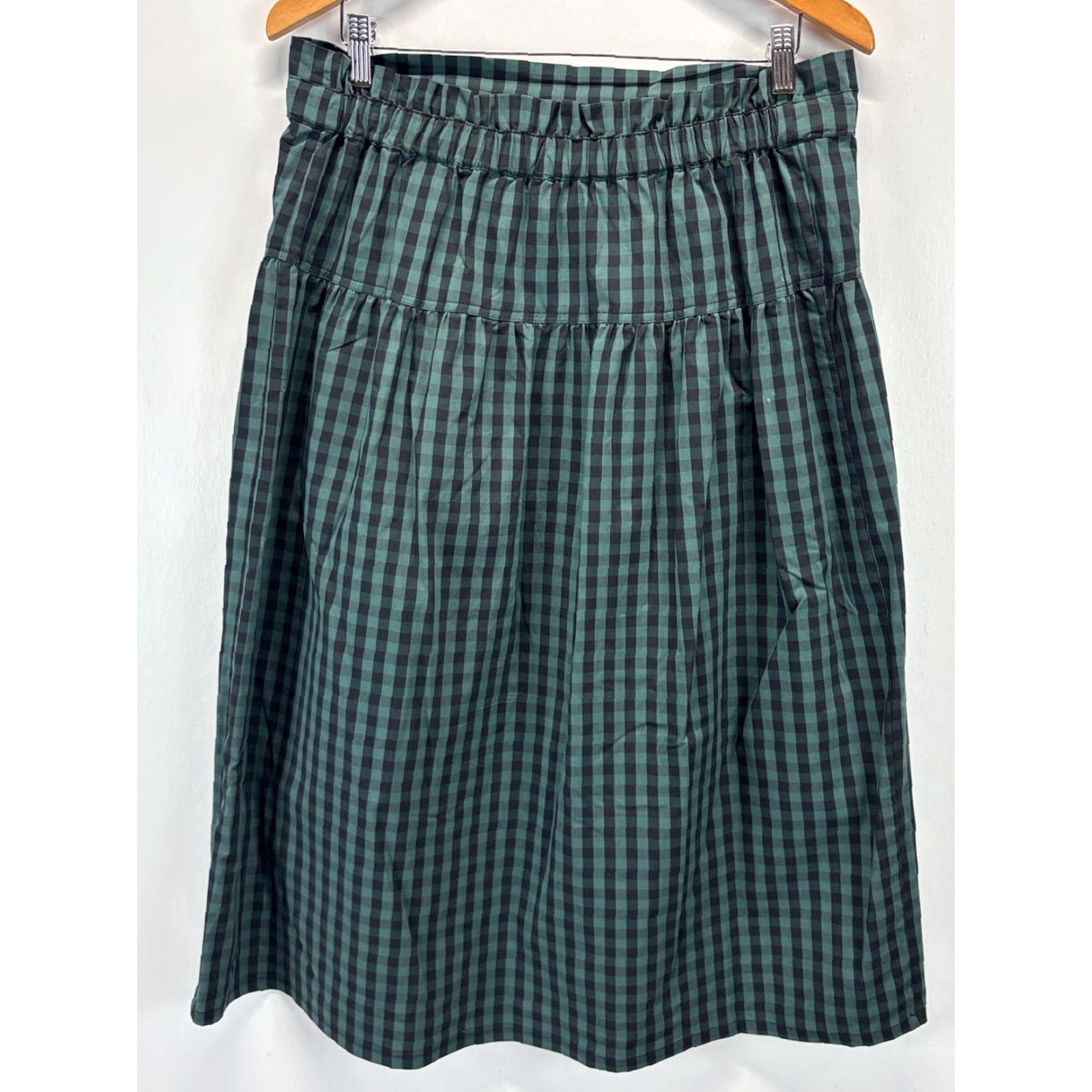 Vintage VINTAGE Draper James Women's Midi Skirt A-Line Check Gingham Green Black Large Size 36" / US 14 / IT 50 - 3 Thumbnail