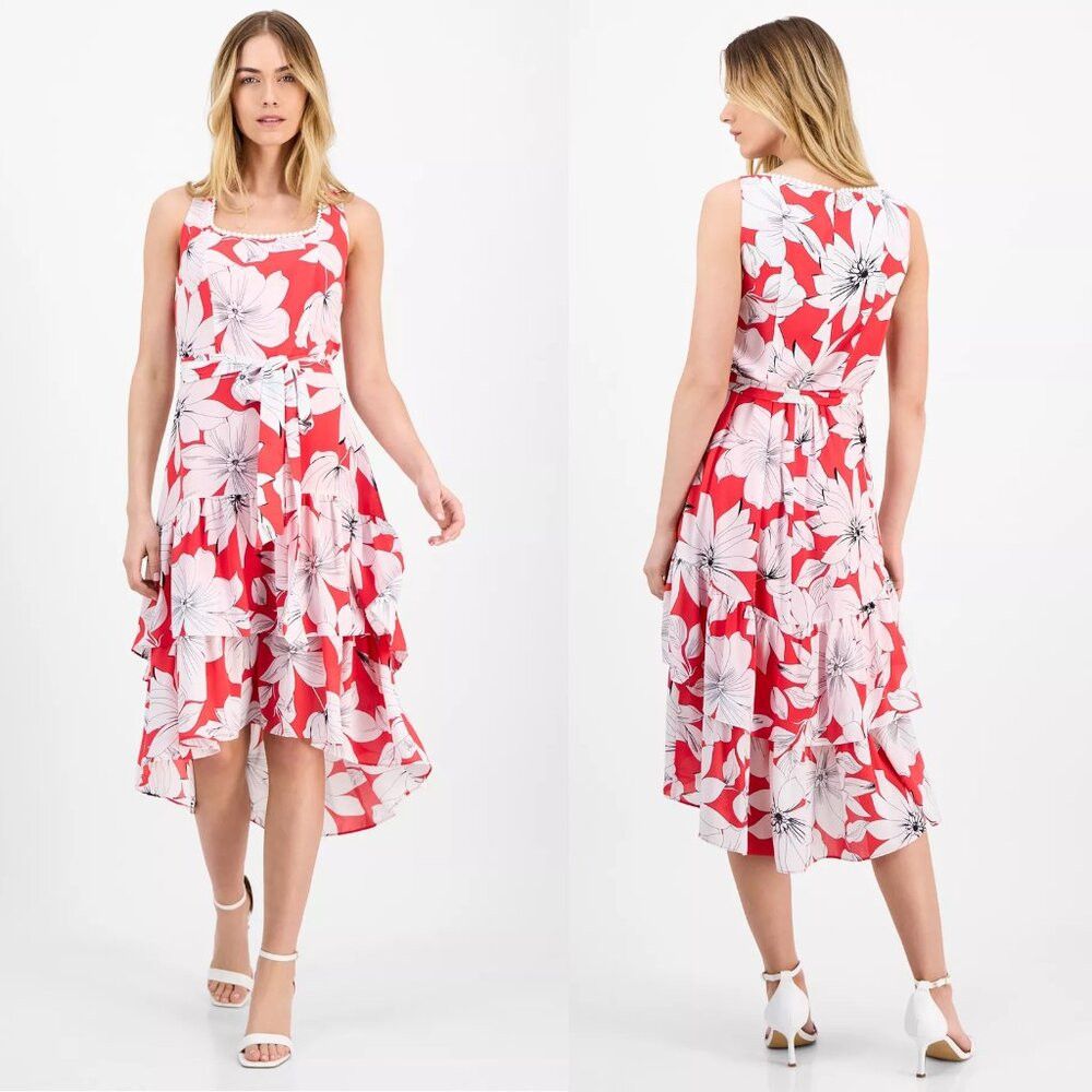 Anne Klein NWT New $149 Anne Klein Floral Tie-Waist High-Low Dress Siz Size XS / US 0-2 / IT 36-38 - 1 Thumbnail