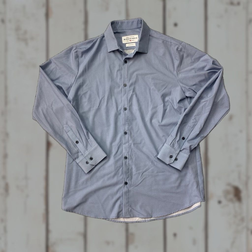 Mizzen+Main Mizzen+Main Leeward Shirt Mens XL Blue Polka Dot Stretch USA Vintage: No Size US XL / EU 56 / 4 - 1 Thumbnail