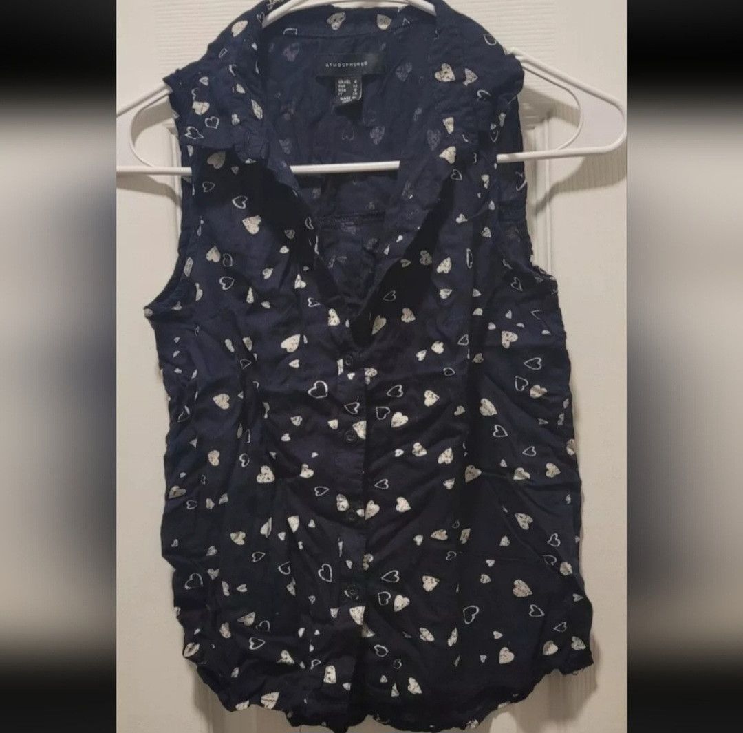 Primark NWOT Atmosphere Primark Blue White Heart Tank Blouse 0 Size XS / US 0-2 / IT 36-38 - 1 Thumbnail
