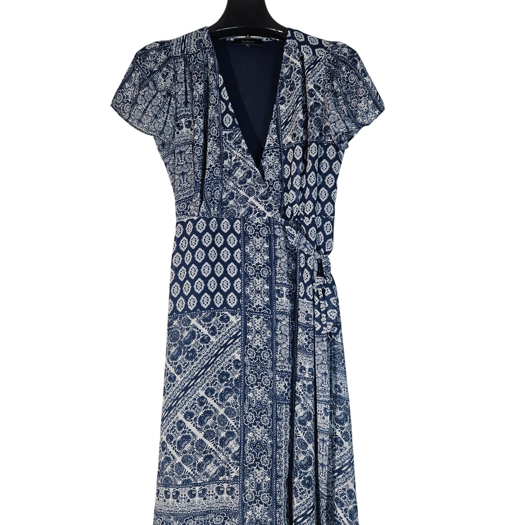 Other Aakaa Boho Maxi Dress Blue White Geo Print Short Sleeve Ligh Size S / US 4 / IT 40 - 9 Thumbnail